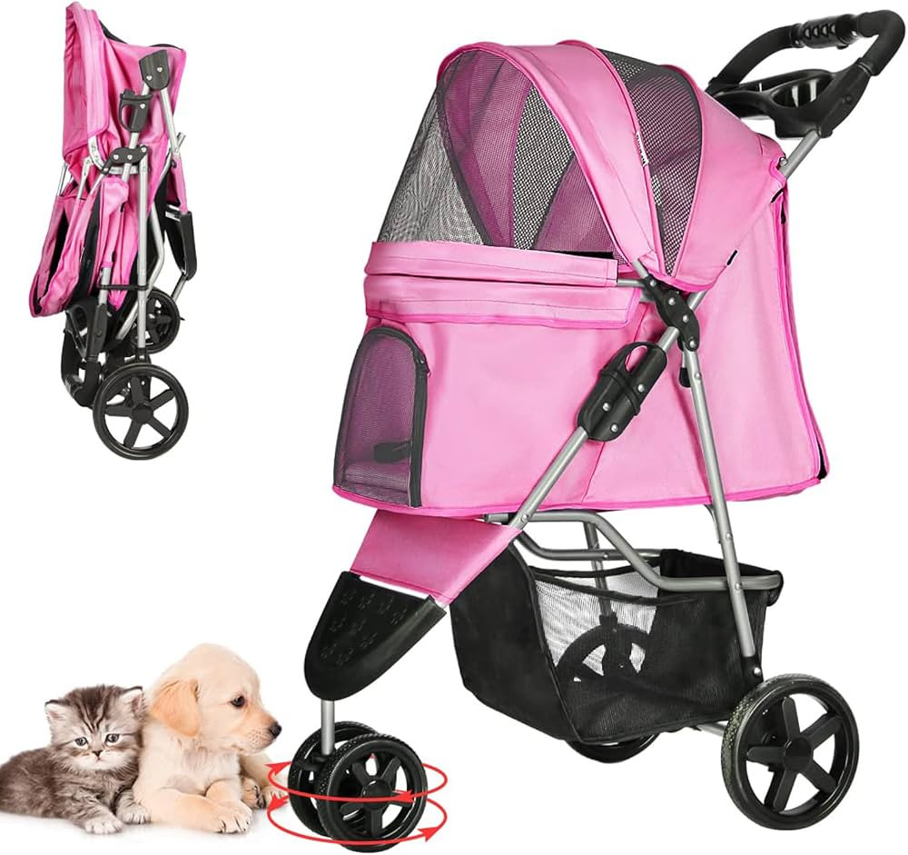 Pet Stroller, Cat Dog Stroller with Storage Basket Foldable Lightweight Dog Carrier Trolley Joggi... | Amazon (US)