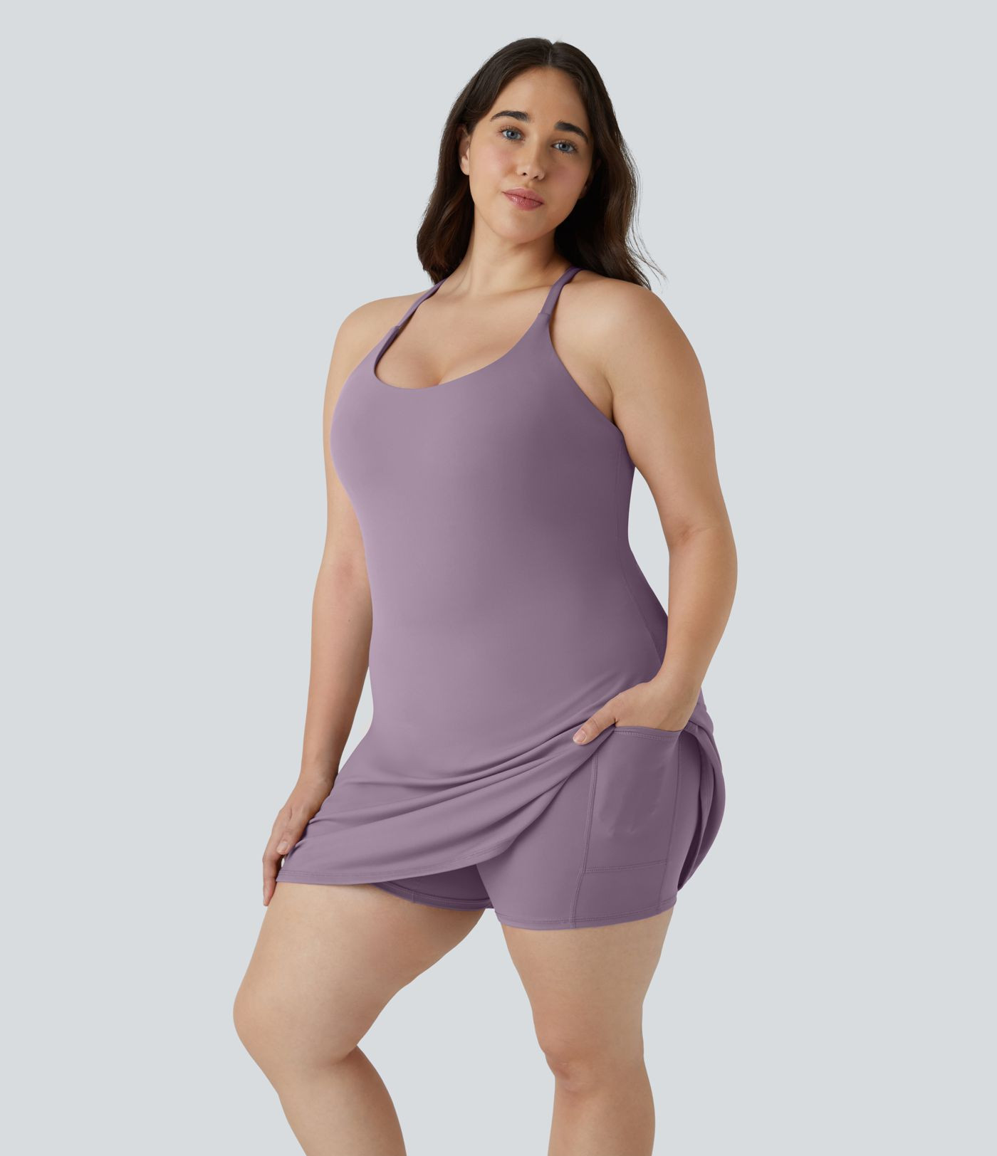 Everyday SoftlyZero\u2122 Plush Backless 2-in-1 Flare Workout Plus Size Dress-Wannabe-Easy Peezy | HALARA
