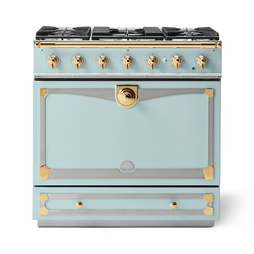 La Cornue CornuFe 90 Albertine Suzanne Kassler Collection, Roquefort with Polished Brass | Williams-Sonoma