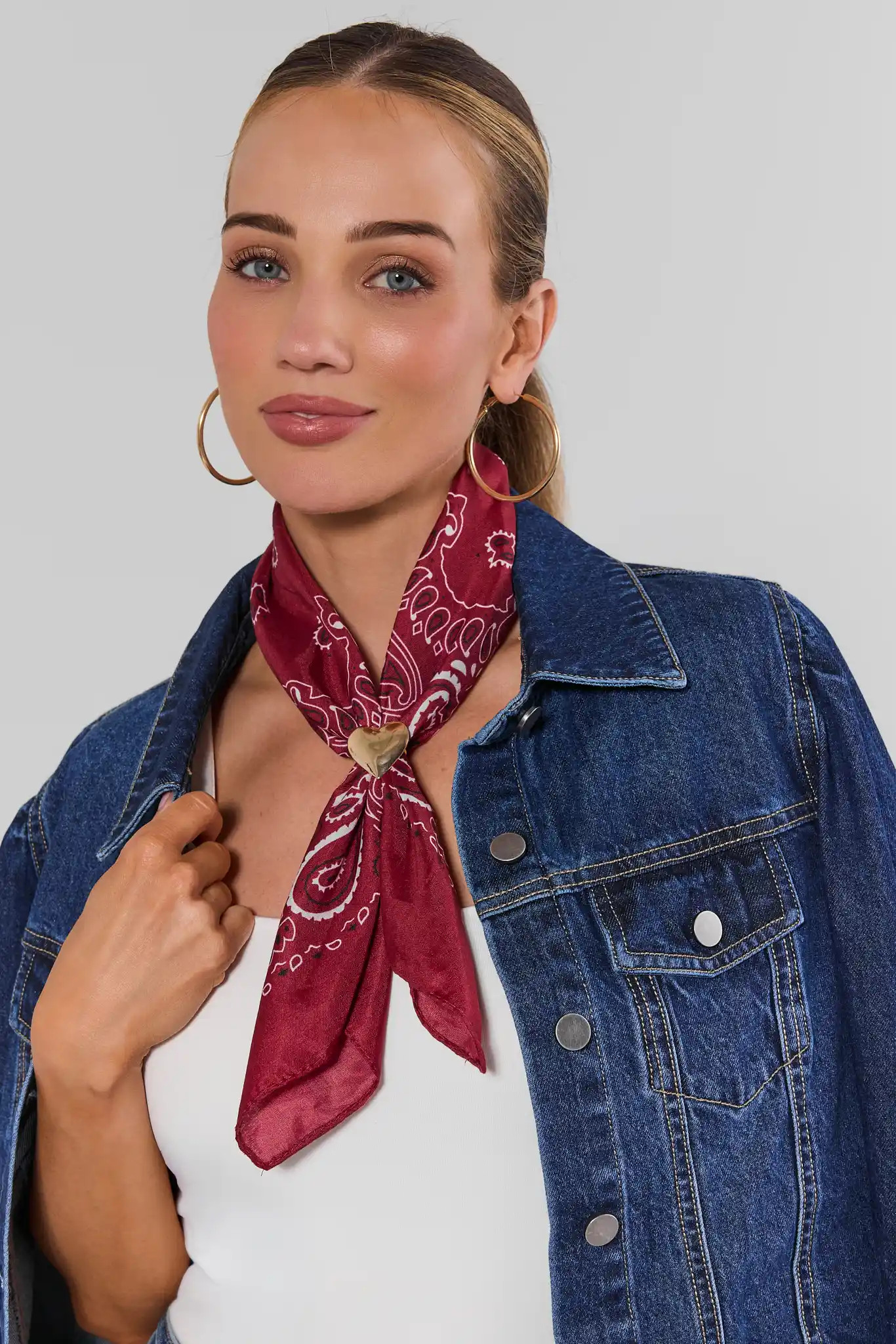Red Bandana Gold Heart Scarf | Avara