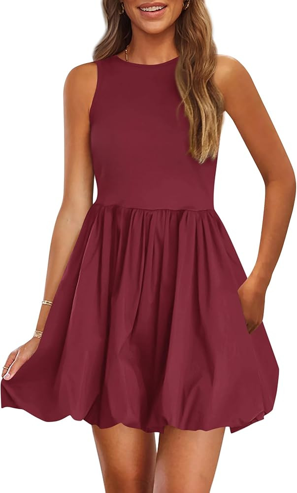 PRETTYGARDEN Summer Dresses for Women 2025 Casual Sleeveless Tank Mini Short Dress Crew Neck Bubb... | Amazon (US)