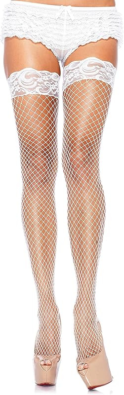 Women's Industrial Fishnet Thigh Highs with Stay Up Silicone Lace Top | Amazon (US)