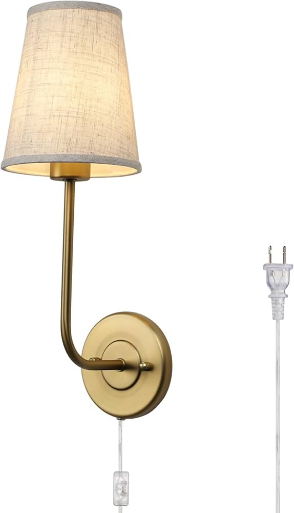 Pathson Plug In Fabric Wall Sconce Linen Cloth Shade, 1-Light Vintage Wall Light Fixture for Livi... | Amazon (US)