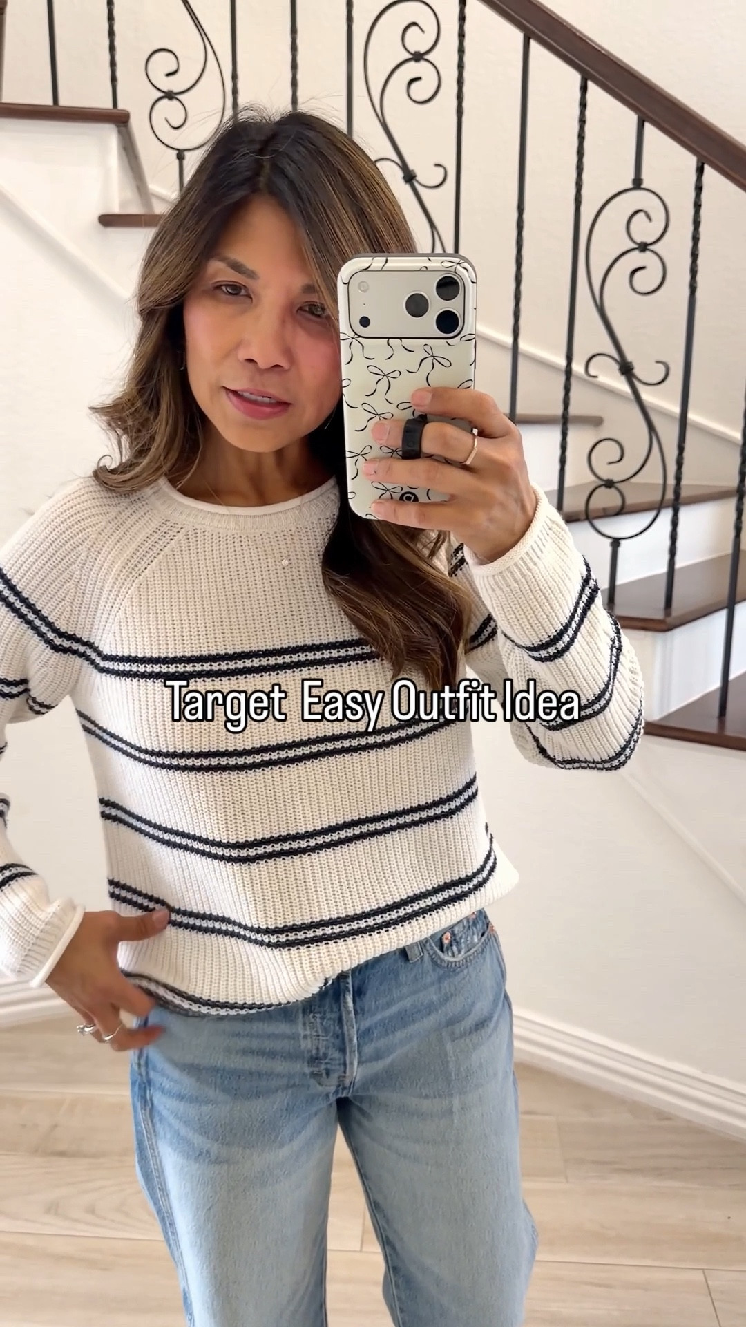 I’m 5’2” 118#ish for reference 
Sweater top in small tts-loose for.
Jeans fit tts, in size 2.
Shoes tts
Spring outfit, over 50 style, midlife fashion, petite fashion,midlife fashion, affordable fashion, fashion over40 

#LTKOver40 #LTKPetite