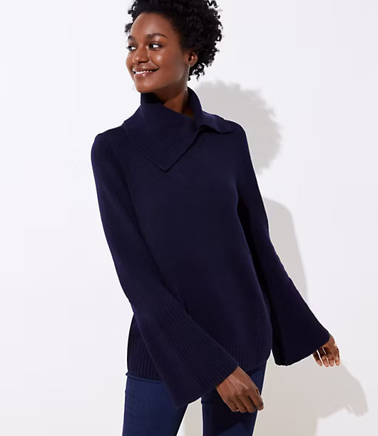 LOFT Split Turtleneck Flare Sleeve Sweater | LOFT