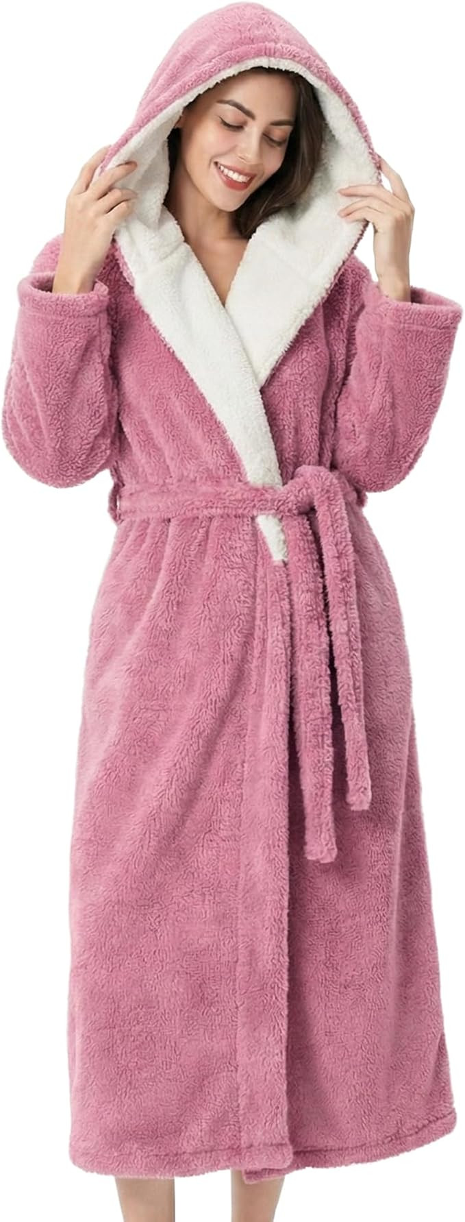 DAVID ARCHY Plush Robes for Women Warm Thick Fleece Fluffy Luxury Cozy Soft Hooded Bathrobe Winte... | Amazon (US)