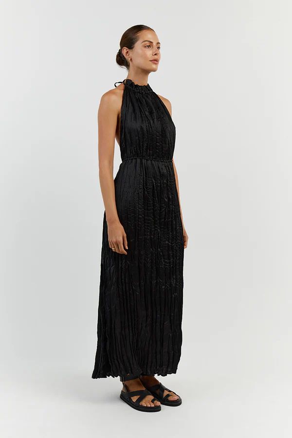 CORI BLACK CRINKLE MIDI DRESS | DISSH