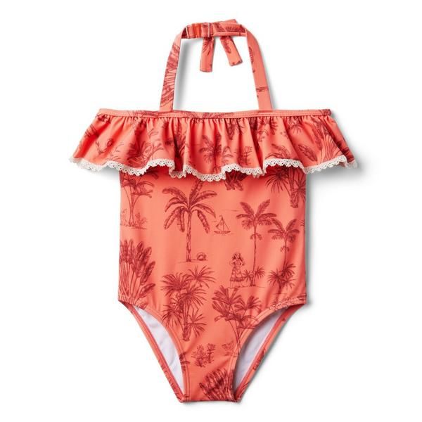 Disney Moana Palm Toile Cold Shoulder Swimsuit | Janie and Jack