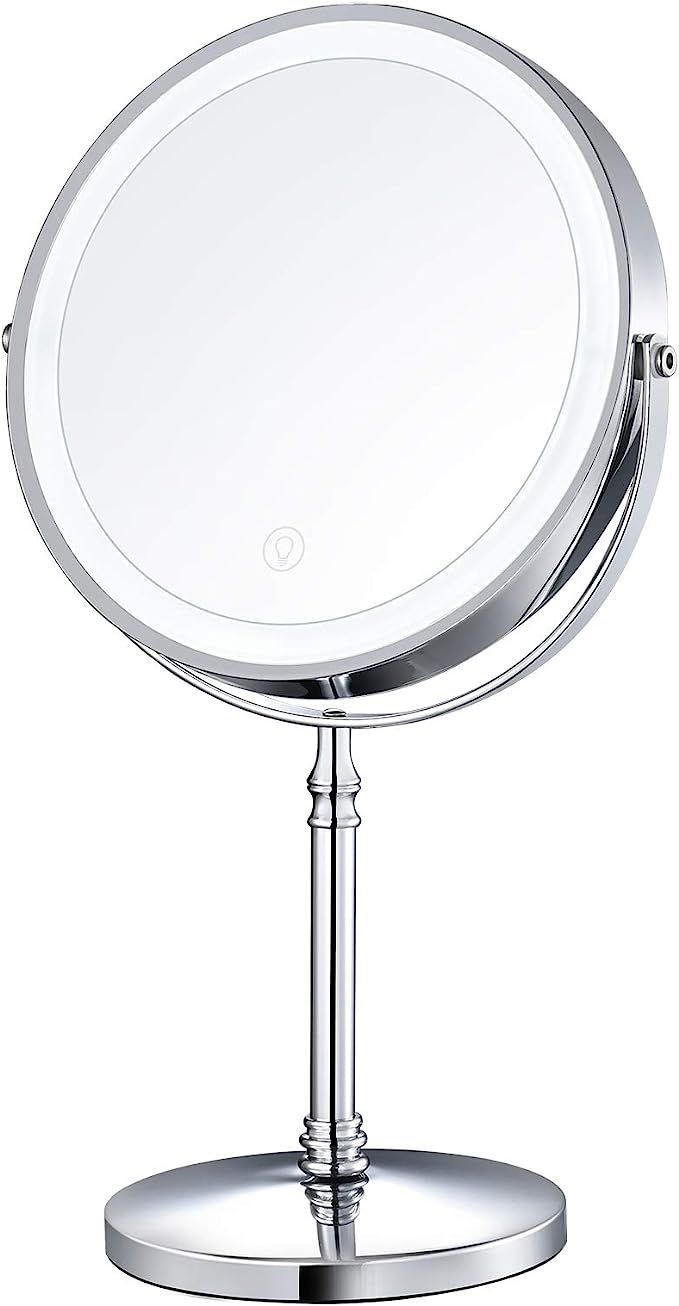 AMZTOLIFE 8" Lighted Makeup Mirror, 10X Makeup Mirror with Lights, Double Sided Dimmable Magnifyi... | Amazon (US)