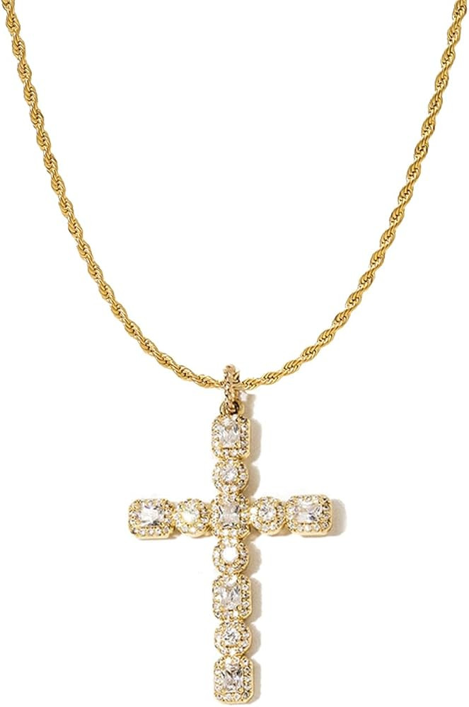 Cross Necklace for Women,Cross Crucifix Pendent Necklace Stainless Steel Cross Necklace Dainty Ch... | Amazon (US)