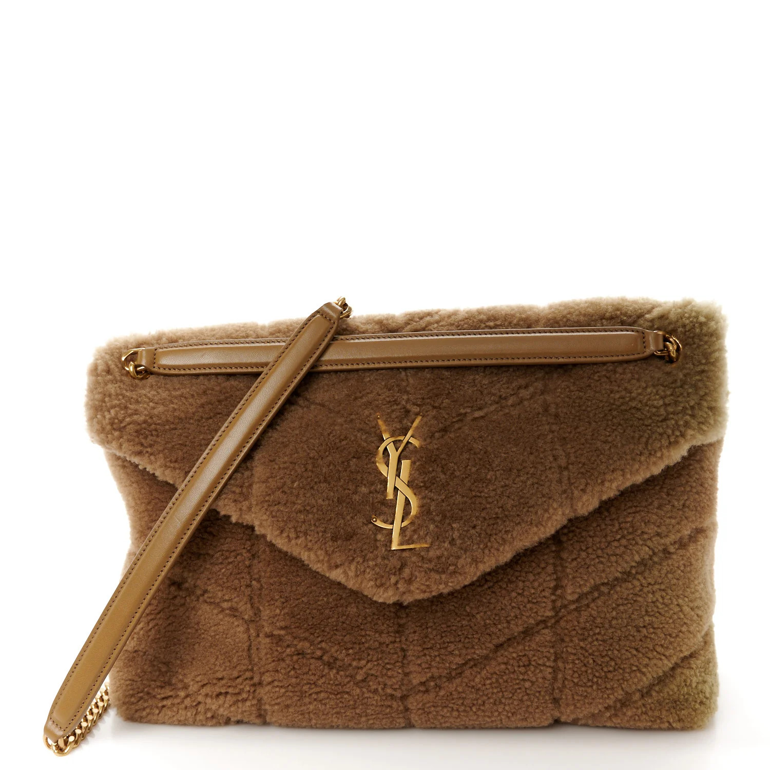 Shearling Quilted Medium Loulou Puffer Monogram Chain Satchel Natural Brown | FASHIONPHILE (US)