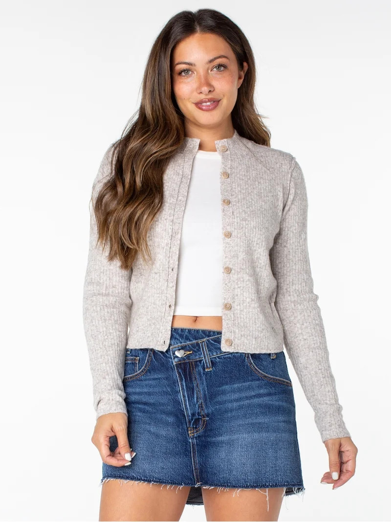 Celebrity Pink Women's and Women's Plus Mockneck Button Front Cardigan, Sizes XS-4X | Walmart (US)