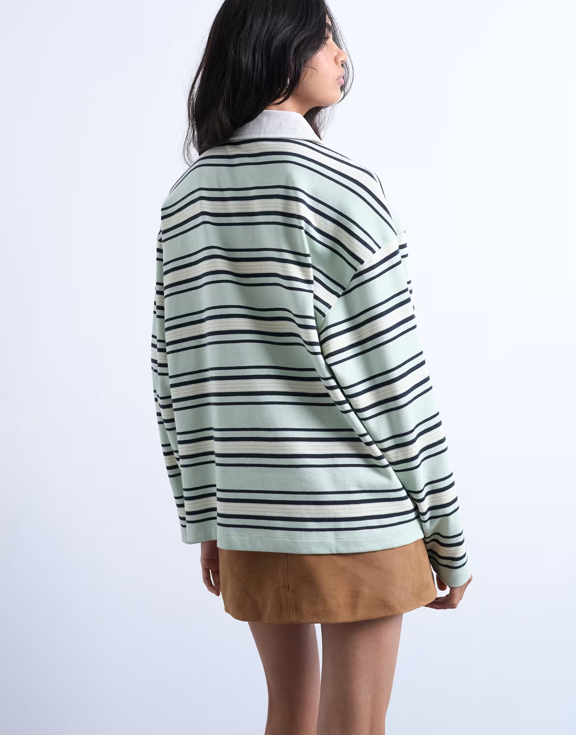 Topshop jersey stripe rugby long sleeve polo in pistachio | ASOS (Global)