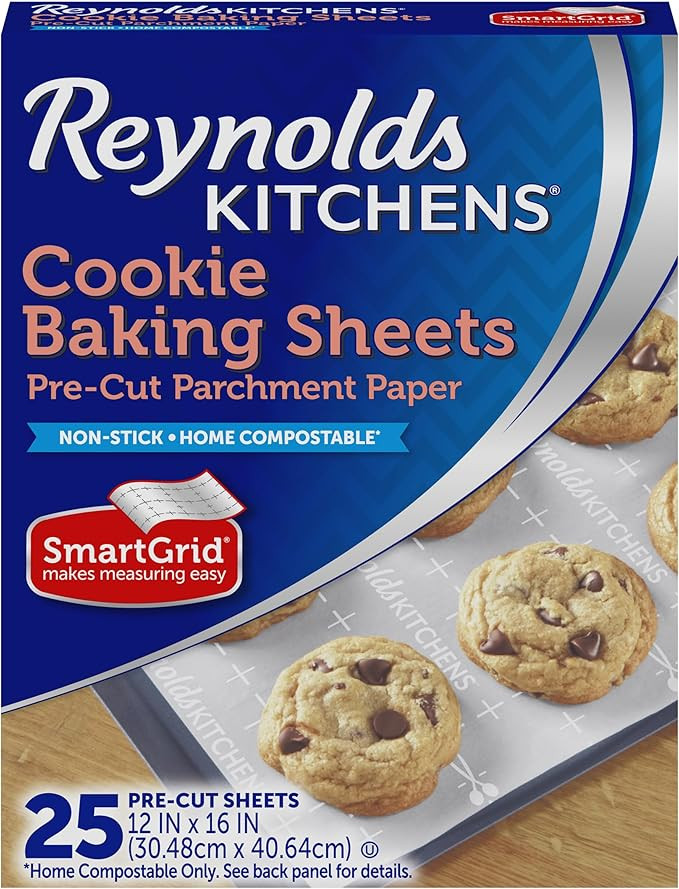Reynolds Kitchens Cookie Baking Sheets, Pre-Cut Parchment Paper,25 Count (Pack of 4), 100 Total S... | Amazon (US)