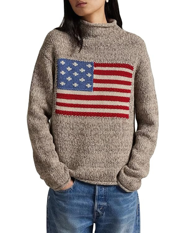 Womens Vintage American Flag Sweater Long Sleeve Turtleneck Knitted Casual Soft Lightweight Pullo... | Amazon (US)