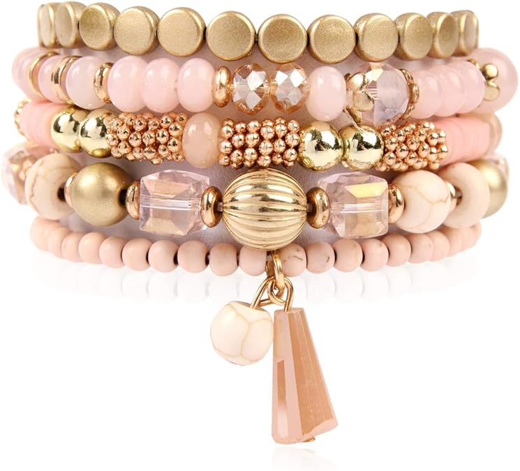 RIAH FASHION Bohemian Mix Bead Multi Layer Versatile Statement Bracelets - Stackable Beaded Stran... | Amazon (US)