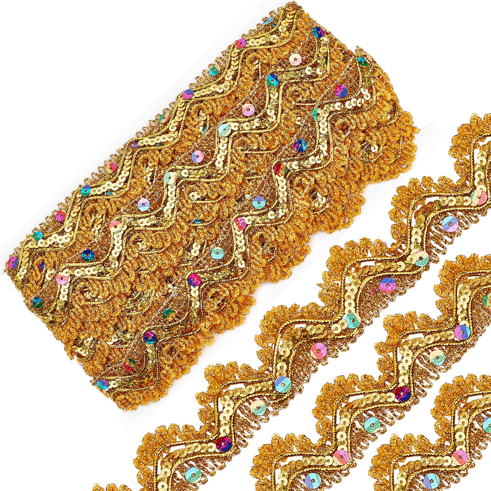 GORGECRAFT 9.3Yd 1.3 Inch Gold Beaded Lace Trim Sequined Metallic Fabric Ribbon Glitter Mesh Frin... | Amazon (US)