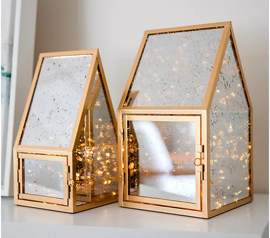 Set of 2 Medium & Large Mercury Glass Lanterns by Lauren McBride - QVC.com | QVC