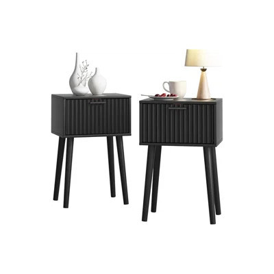 Pair of Modern Mid-Century Nightstands with Fluted Door Design, Compact Bedside Tables Featuring Solid Wood Feet, Ideal for Bedrooms and Small Spaces | Wayfair North America