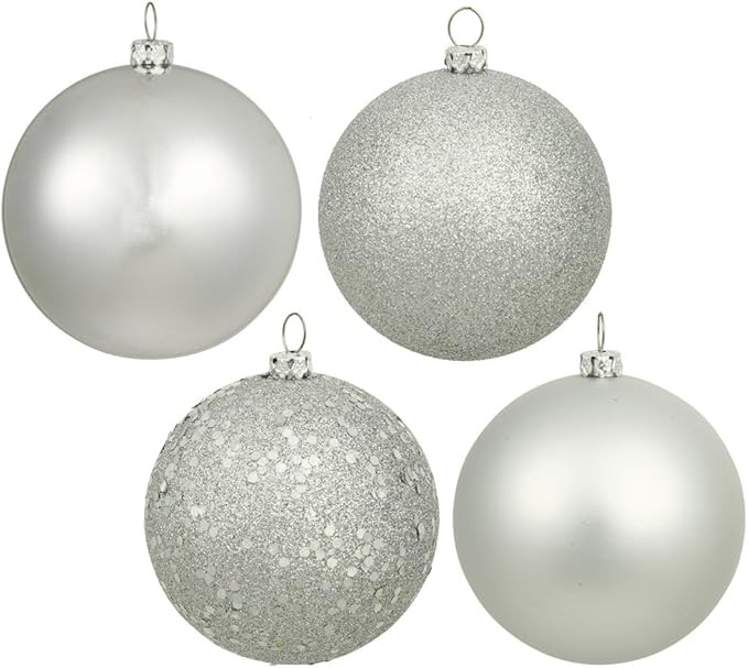 Vickerman Silver 6" 4-Finish Ball Christmas Ornament Set - Shatterproof Plastic - 4 Ornaments per... | Amazon (US)
