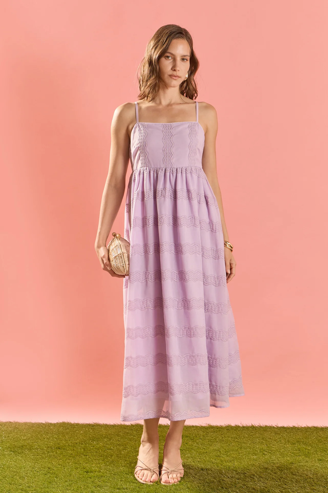 Embroidered Chiffon Sleeveless Midi Dress | English Factory