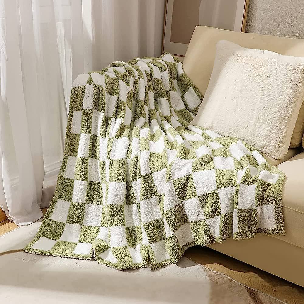 Checkered Throw Blanket Super Soft Green Checkered Blanket 50"x60" Cozy Warm Checkerboard Blanket... | Amazon (US)