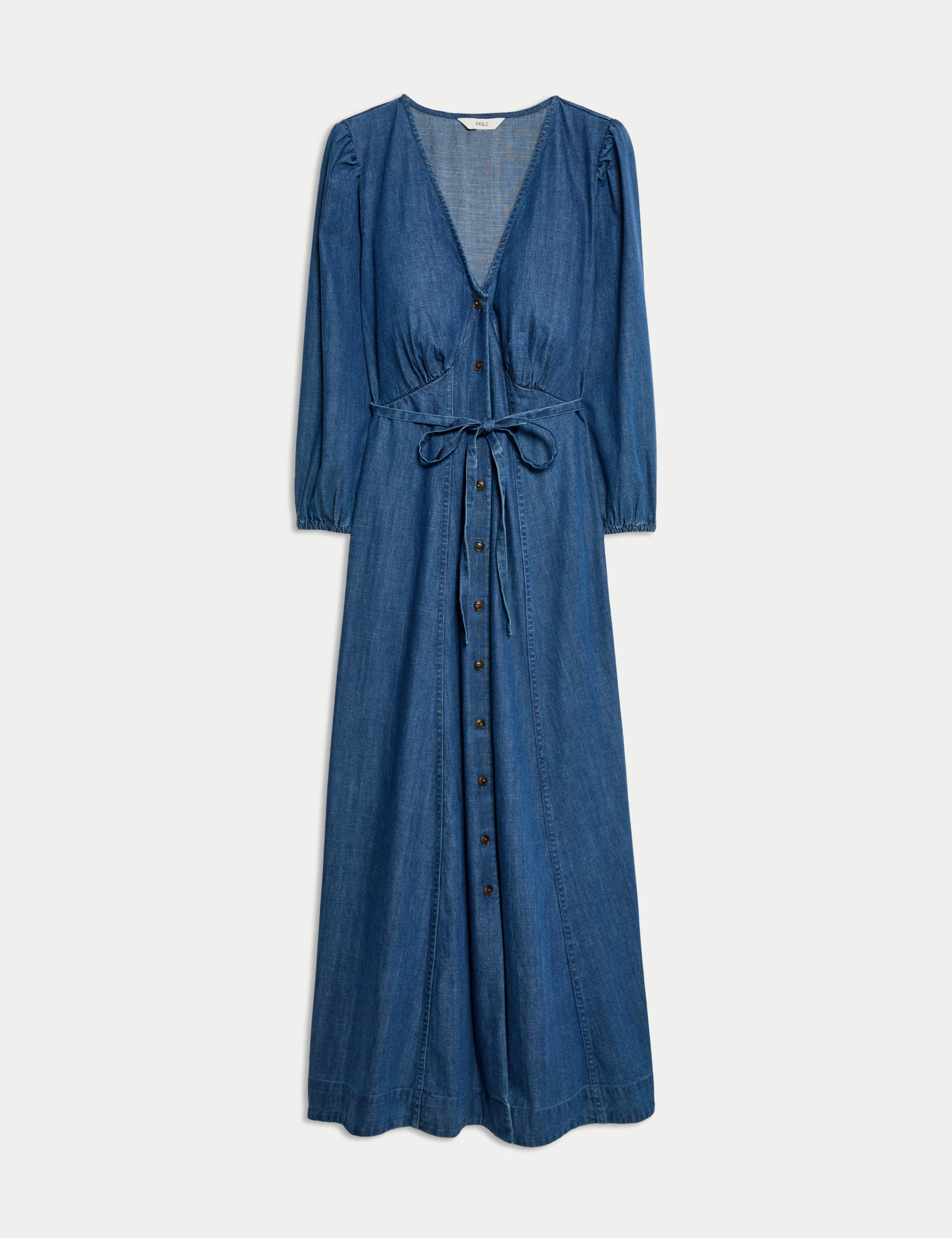 Denim V-Neck Tie Waist Midi Tea Dress | Marks & Spencer (UK)