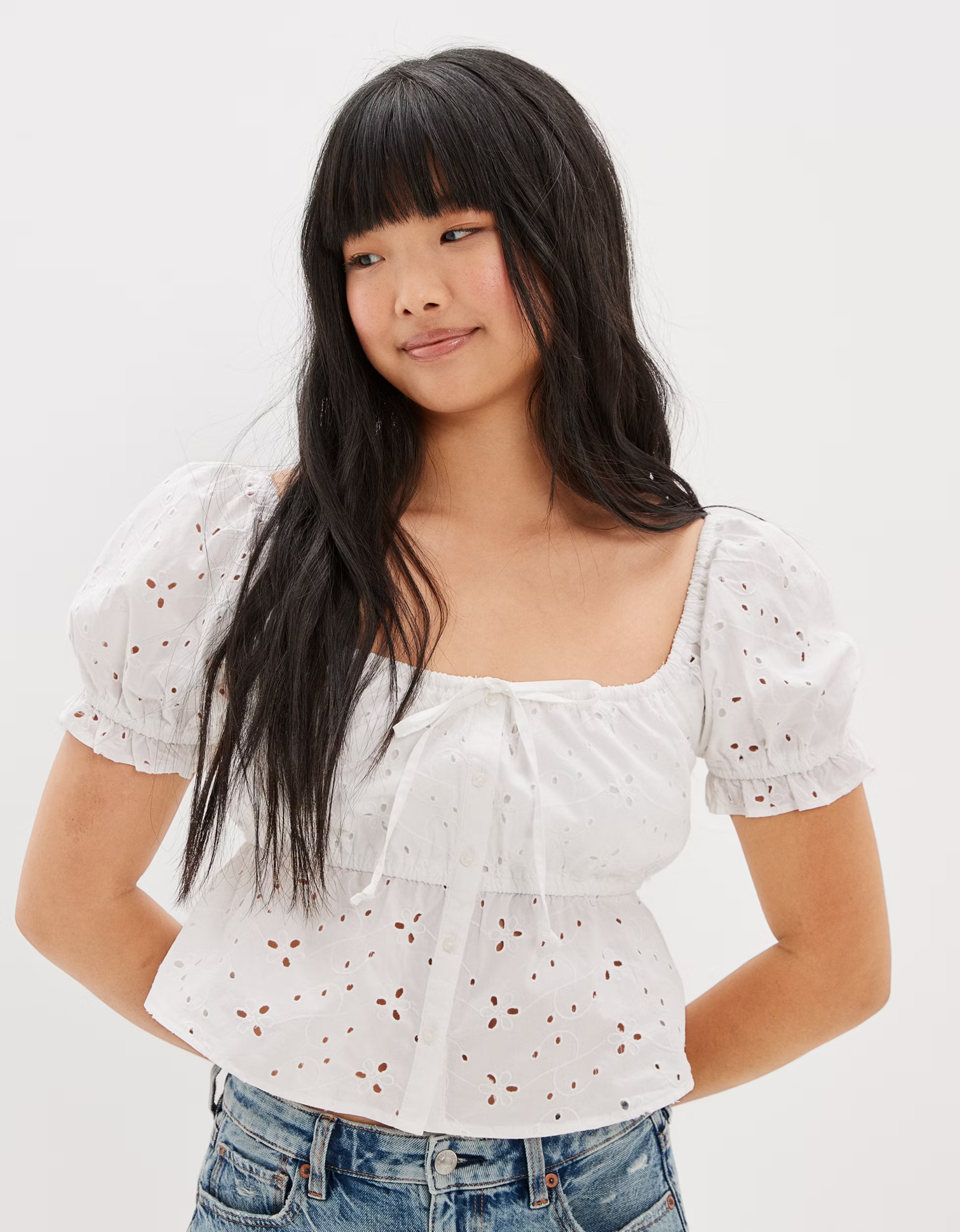 AE Embroidered Babydoll Blouse | American Eagle Outfitters (US & CA)