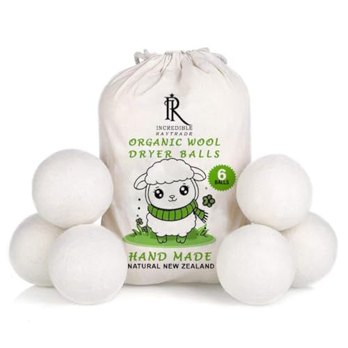 RAYTRADE Wool Dryer Balls 6-Pack 100% Made of Organic New Zealand Wool Reduces Clothing Wrinkles and Saves Drying Time Reusable Natural Fabric Softener Stocking Stuffer Gifts | Amazon (US)