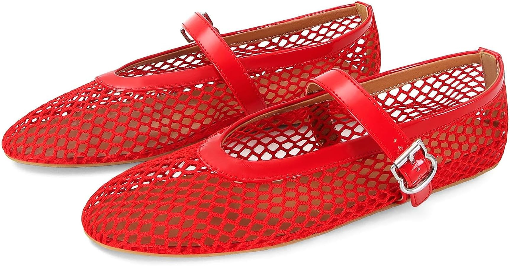 MICIFA Women's Mesh Ballet Flats Fishnet Ballerina Flats Buckle Strap Mary Jane Flats Causal Dail... | Amazon (US)