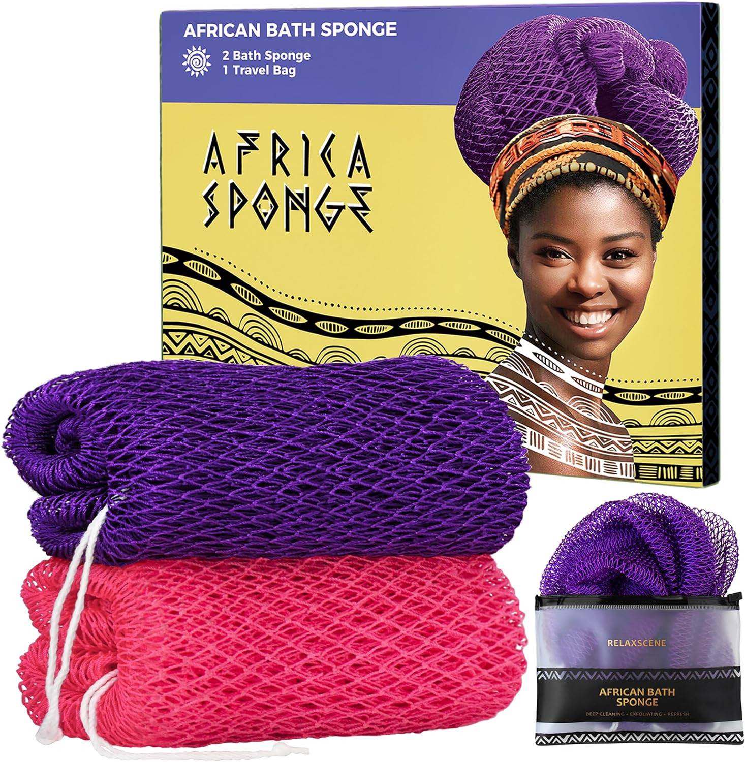 African Net Sponge Authentic - 2 Pieces Exfoliating Body Scrubber Bath Sponge - Loofah Washcloth Back Scrub for Shower Body Exfoliator - Face & Skin Care Bathroom Essentials for Women | Amazon (US)