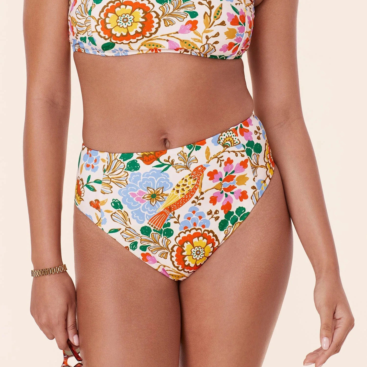 The High Waist Cheeky Bikini Bottom - Eco Nylon - Bird Floral | Sunshine Tienda