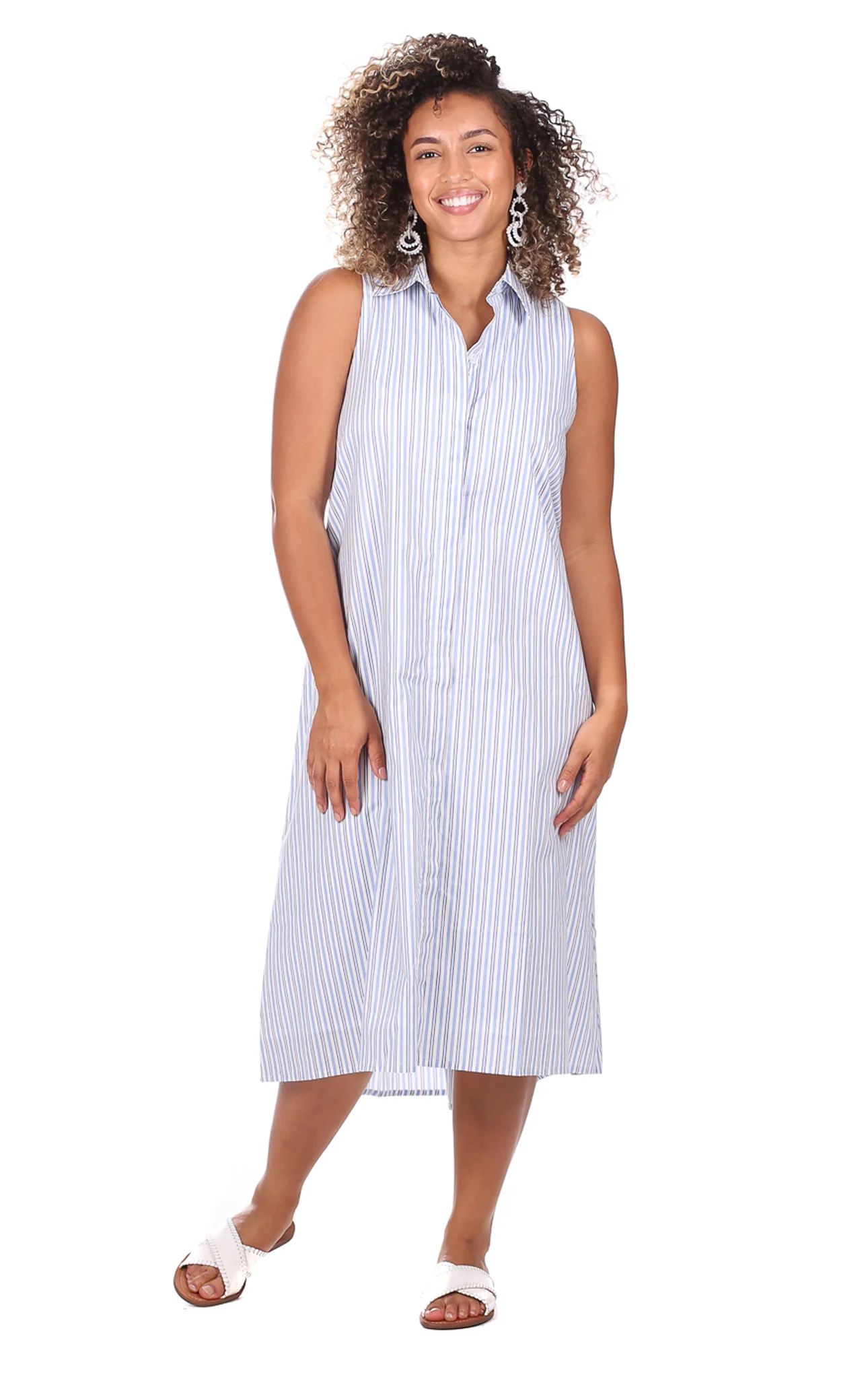 Regan Dress in Sky Blue Stripe | Duffield Lane