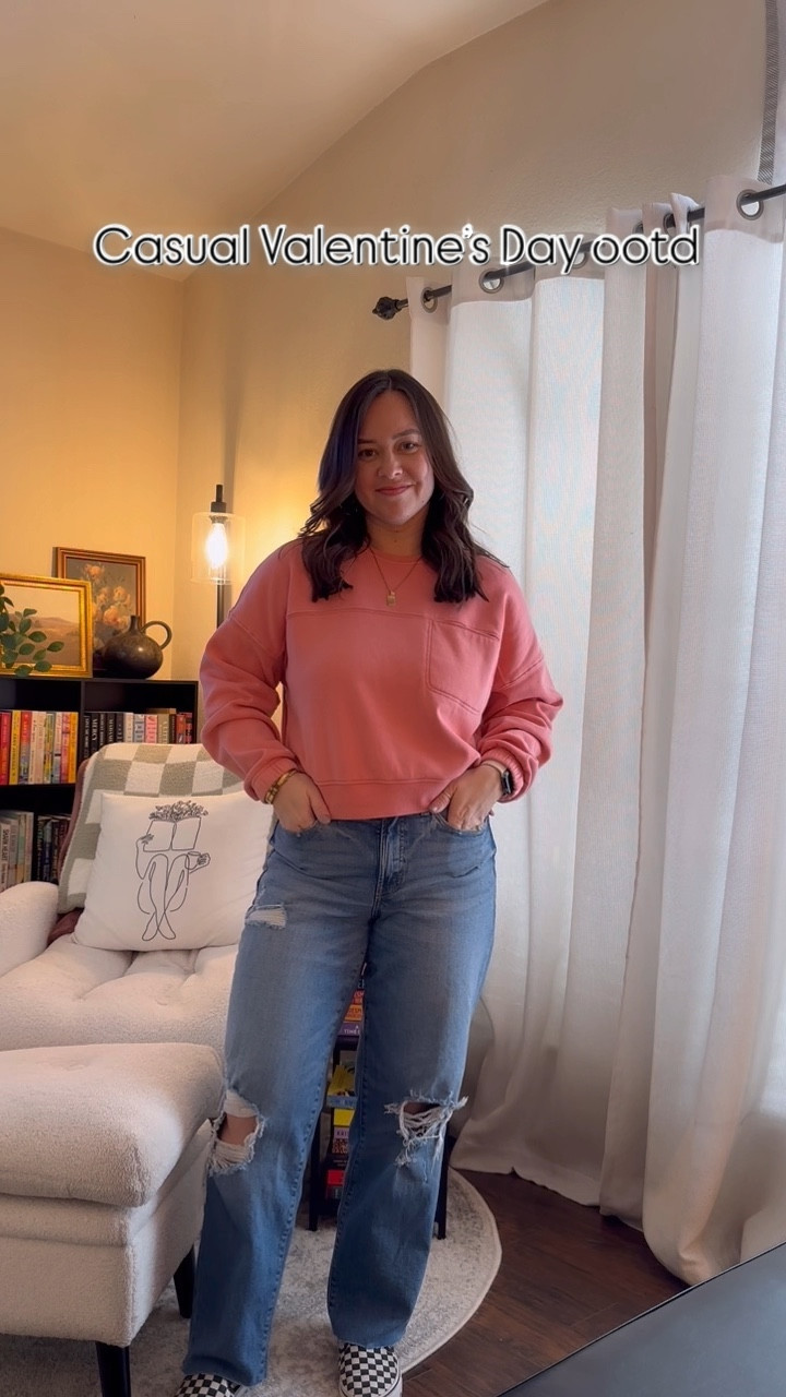 Casual Valentine’s Day ootd. 
Loving this look for today and it will be perfect for spring too! 💛

For size reference- I’m wearing a M in the pullover and size 8 in the jeans. 
5’3”  145 pounds 

#LTKPetite #LTKStyleTip #LTKFindsUnder100