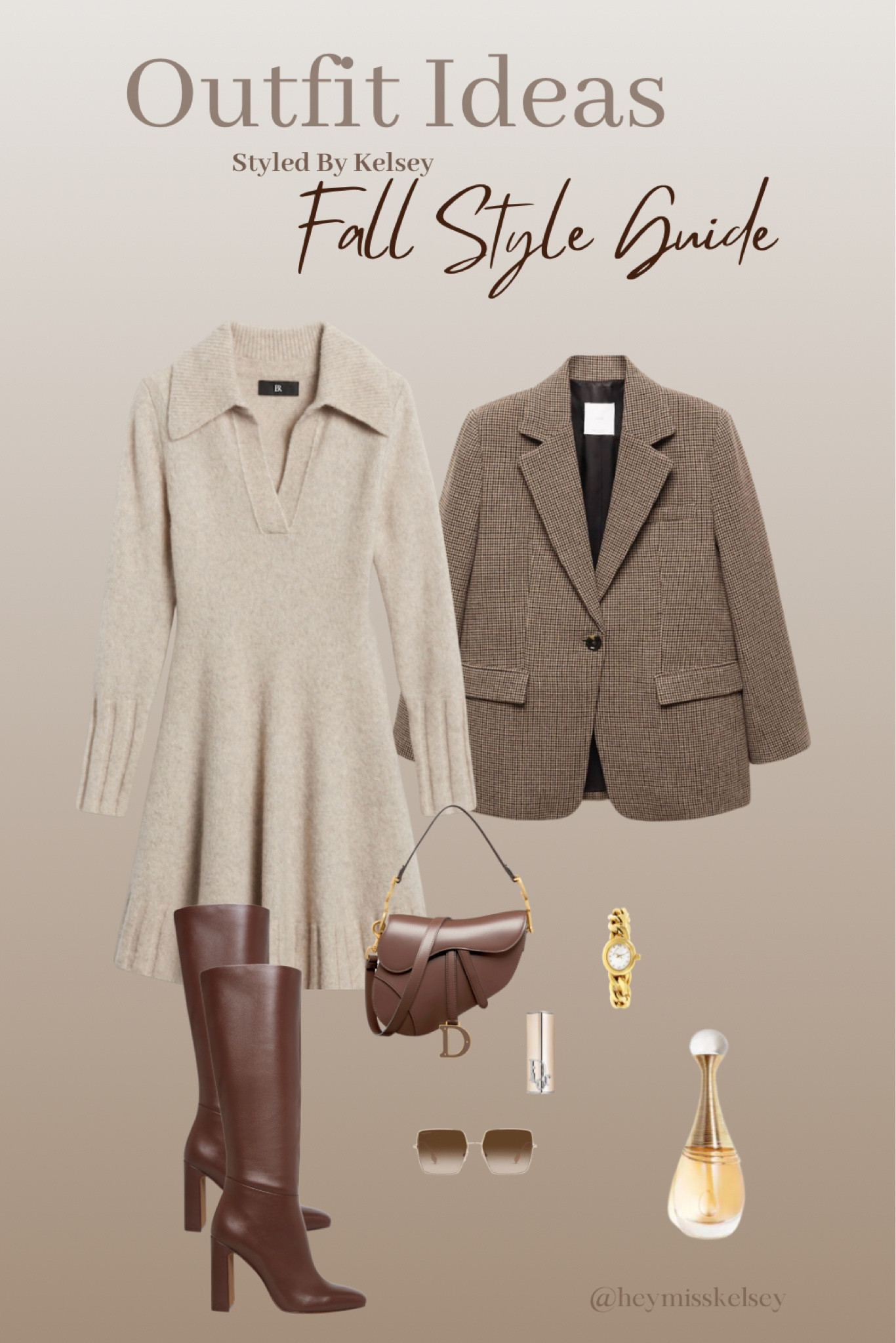 Put together an effortlessly chic ensemble with this fall outfit inspo. Combine a stylish plaid wool blazer, a cozy sweater dress and some brown leather knee high boots. complete the look with classic riding boots. Preppy style never goes out of fashion!

I have these same boots I recommend going up half a size as the pointed toe can be a little tight.

#LTKstyletip #LTKSeasonal #LTKshoecrush