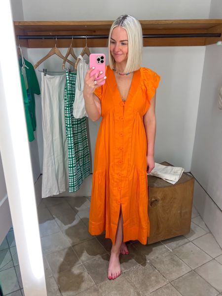 Flutter sleeve linen midi dress / orange midi dress (size XXS, runs big) 

#LTKstyletip #LTKSeasonal
