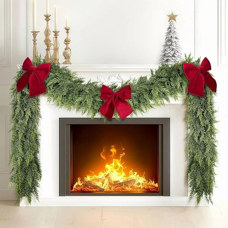 2 Pcs 9 Feet Christmas Cedar Garland Thick and Lush Realistic Artificial Cedar Garland Green Faux... | Walmart (US)