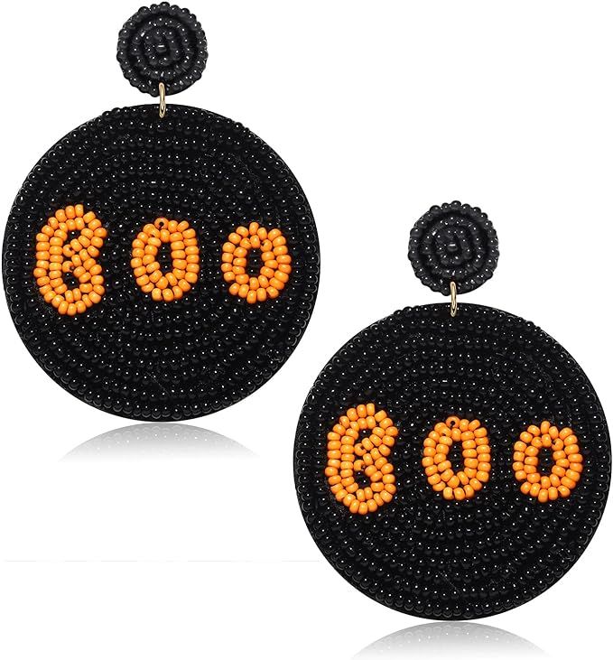 Halloween Earrings Beaded Bat Pumpkin Drop Dangle Earrings for Women Girl Cosplay Ear Studs Uniqu... | Amazon (US)