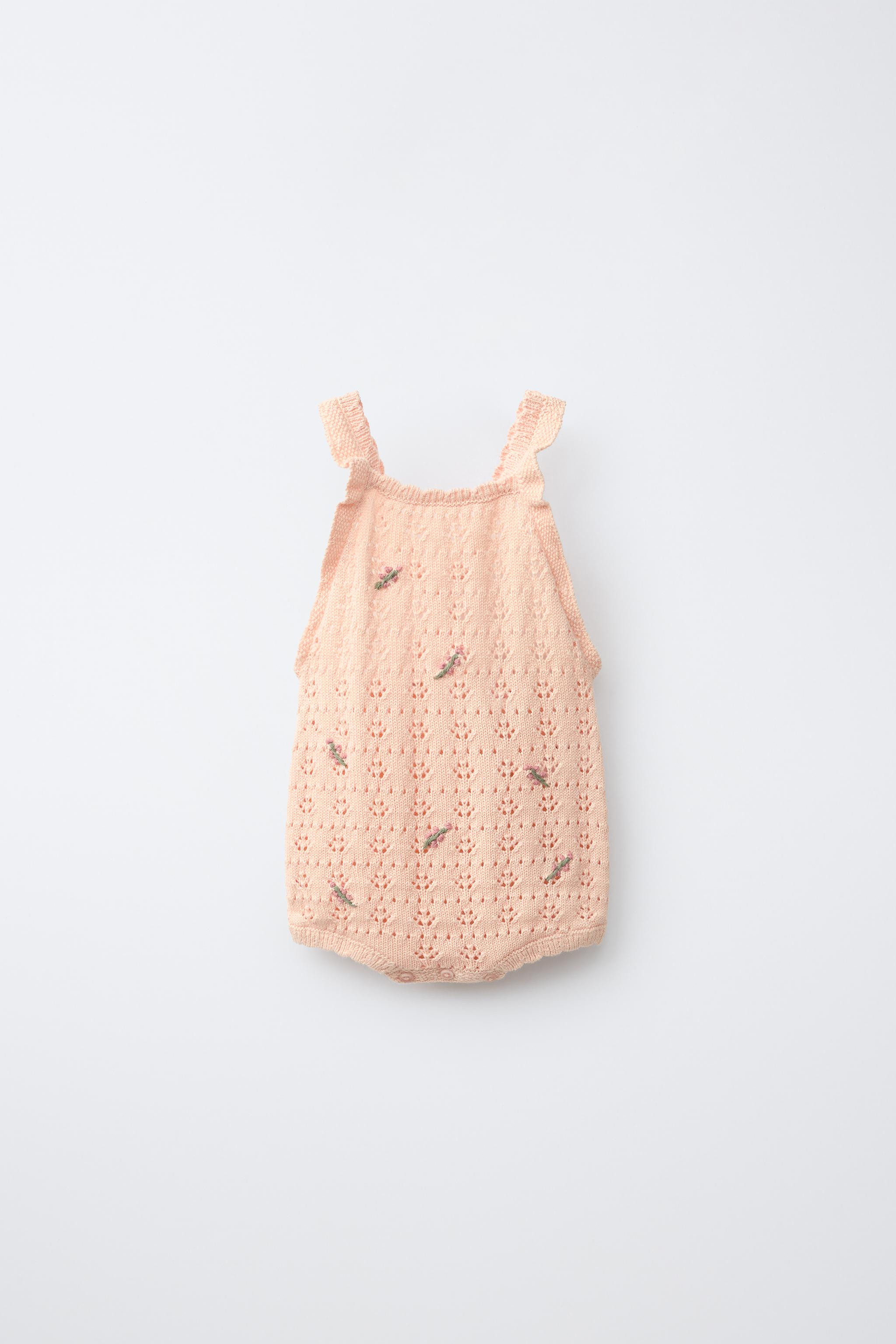 EMBROIDERED FLORAL POINTELLE KNIT ROMPER | Zara US