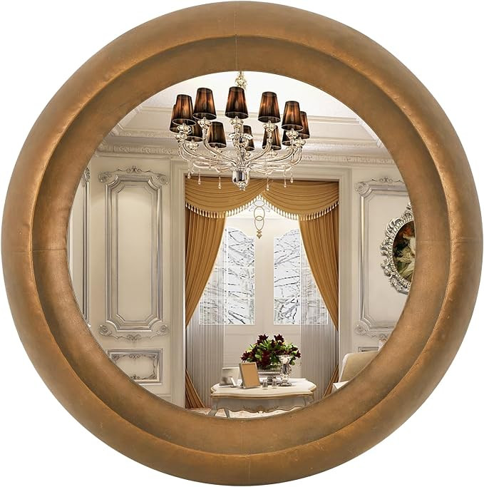 Round Substantial Beveled Hand Hammered Metal Frame in Antique Brass, Modern and Traditional, Far... | Amazon (US)