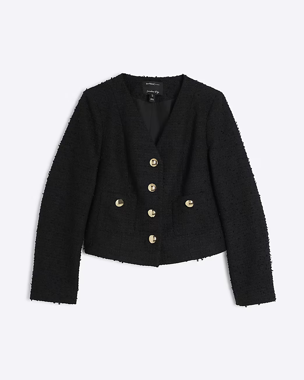 Black Long Sleeve Boucle Jacket | River Island UK & IE
