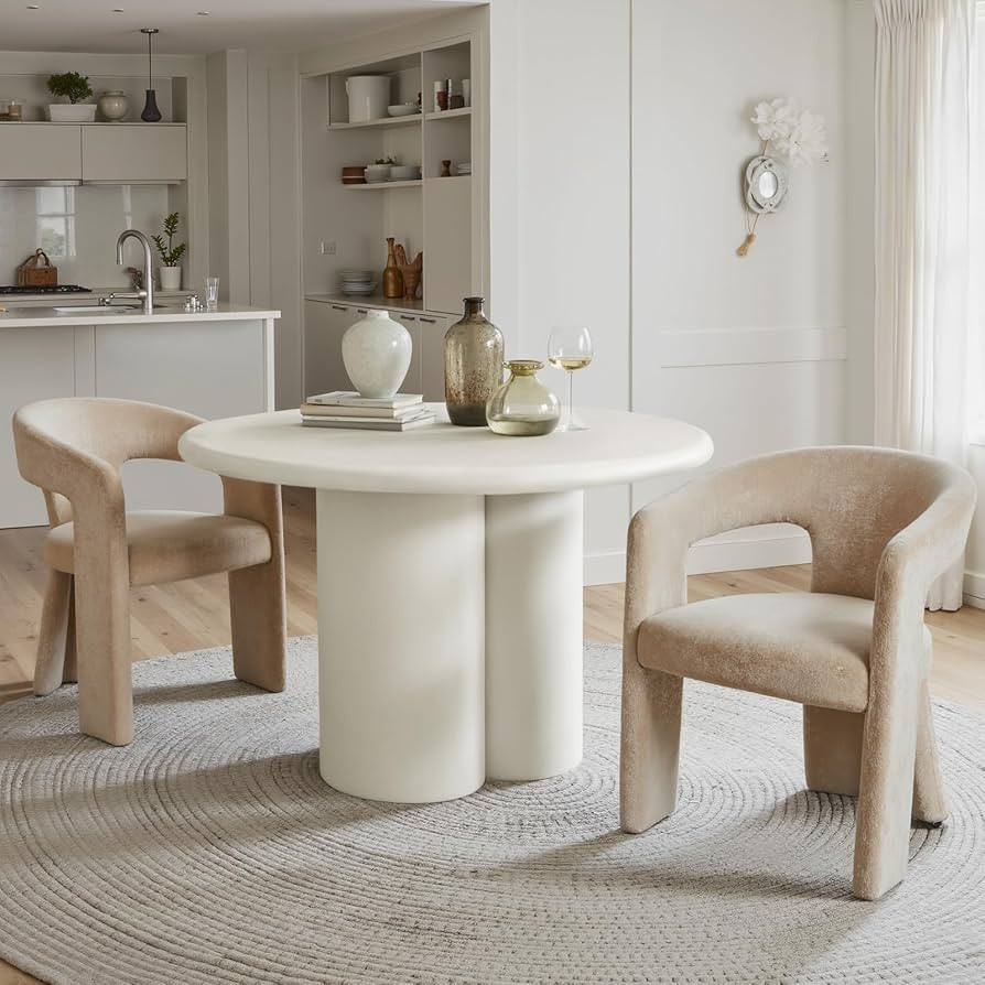 Modern Round Dining Table for 4, 45" Plaster Pedestal Dining Table, White Circle Dining Room Tabl... | Amazon (US)