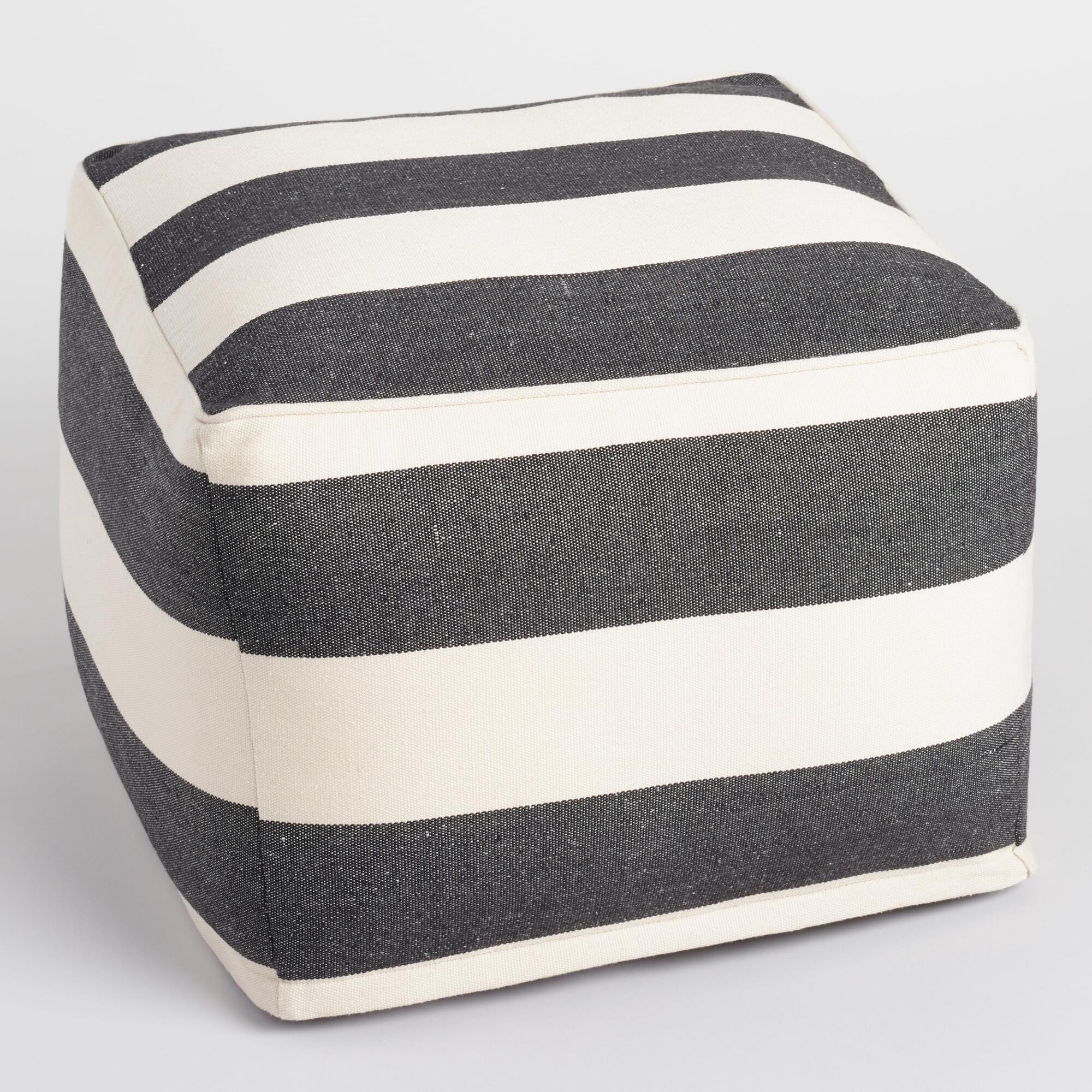 Black and Ivory Square Indoor Outdoor Pouf | World Market