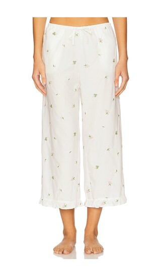 Ruffle Pull-On Pant in Embroidery Floral Ivory | Revolve Clothing (Global)