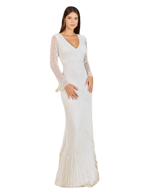 LARA New York Long Sleeve Fringe Bridal Gown in Ivory at Nordstrom, Size 20 | Nordstrom