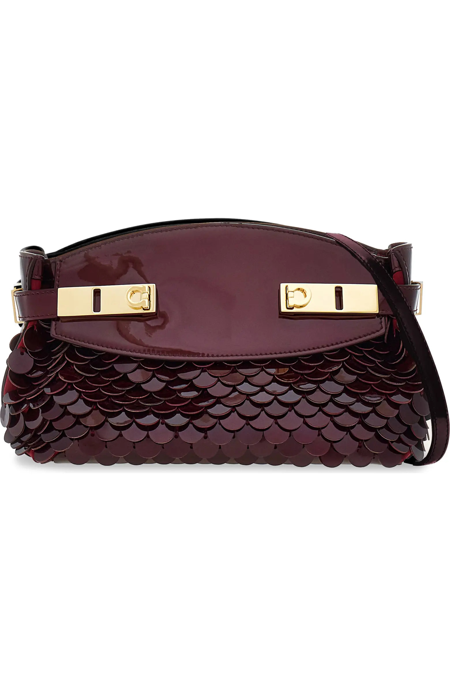 FERRAGAMO Small Hug Patent Leather & Sequin Pouch Bag | Nordstrom | Nordstrom