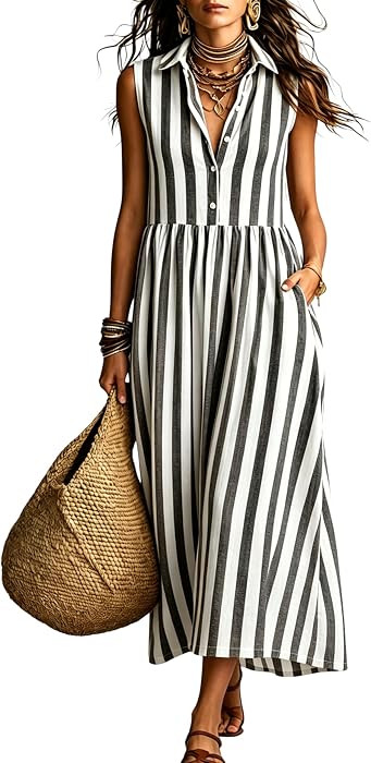 Daacee Women's Striped Sleeveless Maxi Dress Boho Beach Long Sundress | Amazon (US)