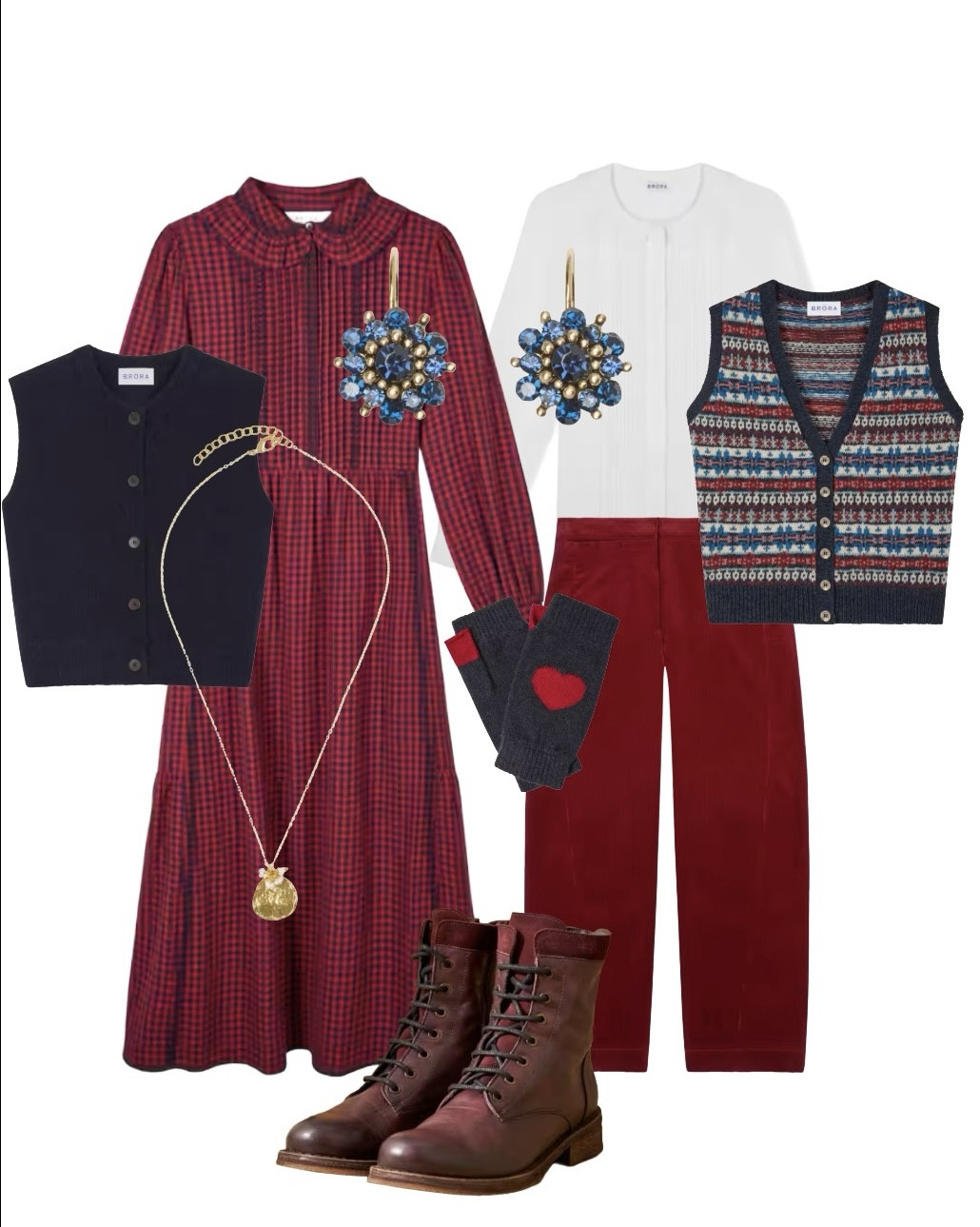 Brora’s AW25 collection is full of gems - not least this brushed cotton red and navy gingham midi dress and round neck Ink navy alpaca waistcoat to add for extra warmth! 

Mix and match with the navy blue and red wool fair isle waistcoat shown with red cord trousers and white pintuck blouse. 

Finishing touches are the gold and pearl hammered necklace, pretty blue flower drop earrings and lace up ankle boots which look equally funky with the trousers or dress!

#fairisle #knitwear #cosyseason #autumnoutfits #outfitinspo

#LTKautumn #LTKuk #LTKdresses