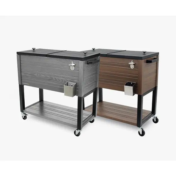 Permasteel 80-Qt Rustic Woodgrain Style Rolling Patio Cooler with Wheels - Bed Bath & Beyond - 30... | Bed Bath & Beyond