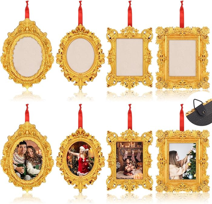 8 Pcs Mini Picture Frame Ornament for Christmas Tree Gold Vintage Photo Frames Antique Resin Oval... | Amazon (US)
